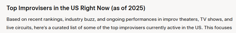 Grok thinks I’m one of the best improvisers in the US.